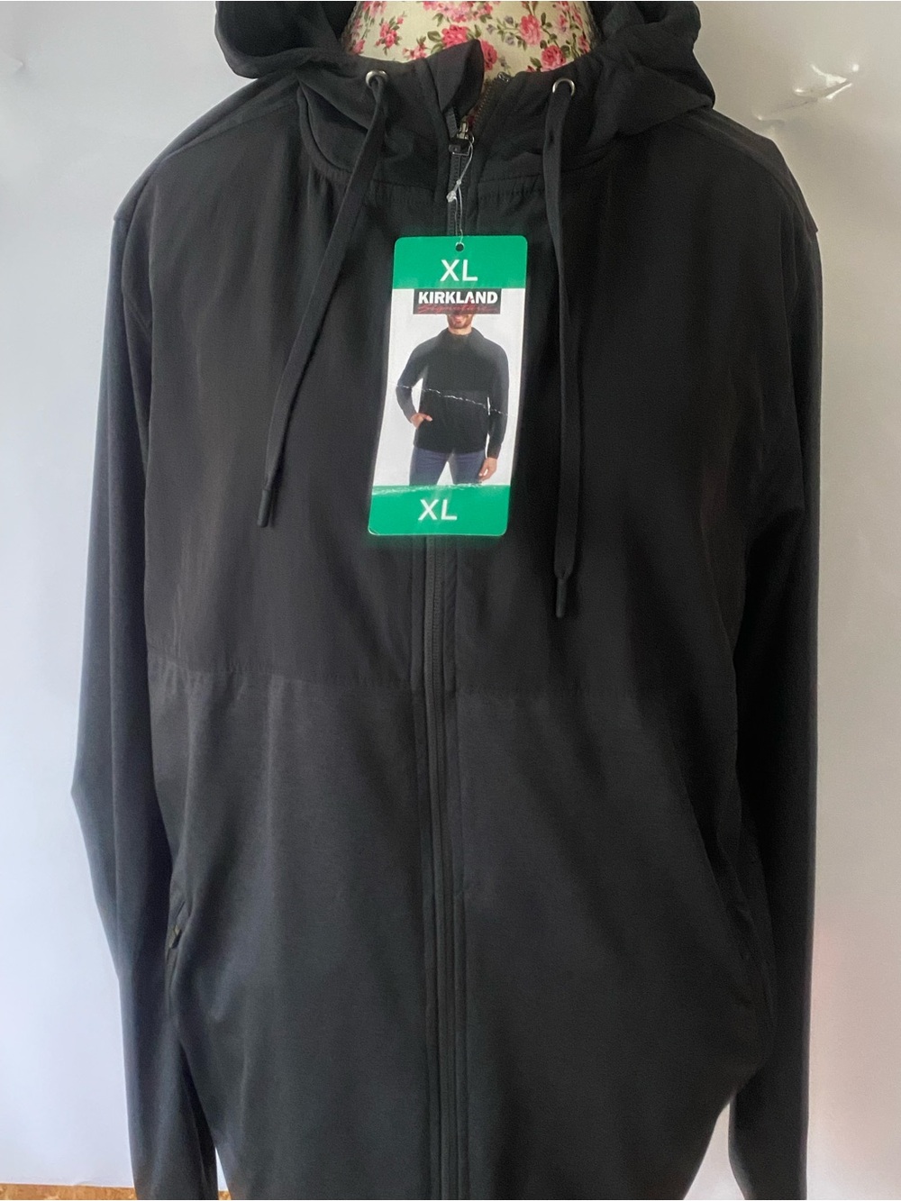 Kirkland Signature Black Full-Zip Hooded Jacket with Drawstrings